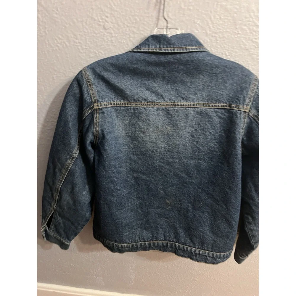 John Deere Jacket Boys Large 10/12 Blue Sherpa Lined Canvas Shacket Snap Farming